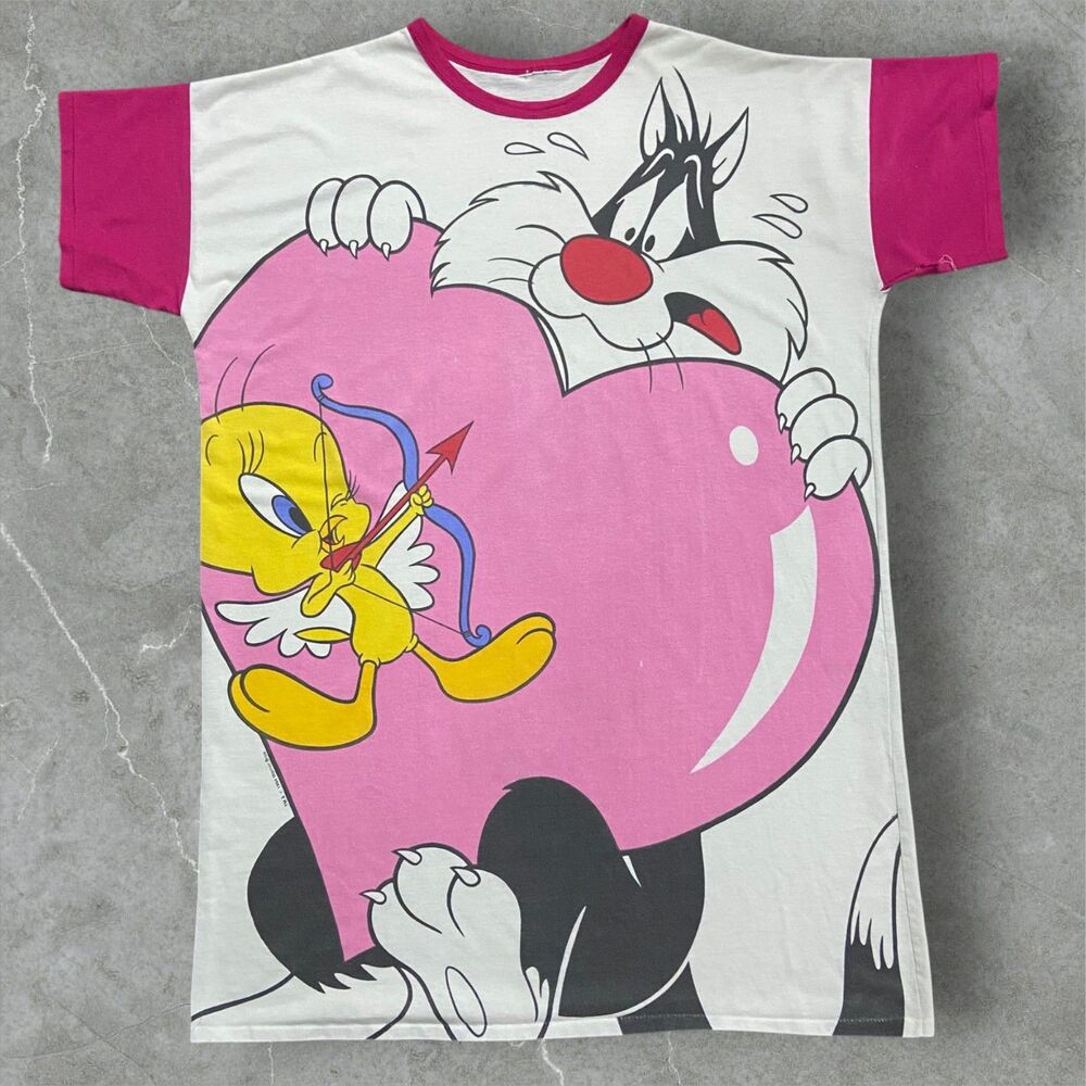 Warner Bros. Vintage 90s Looney Tunes Tweety Valentines Day Sleep Tee Womens L